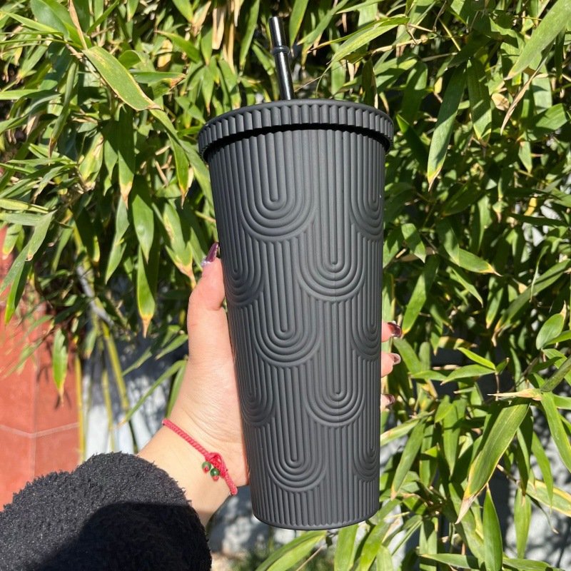 24oz Reusable BPA Free Durian Tumbler Double Wall Plastic Water Bottle Mermaid Scale Plastic Tumbler