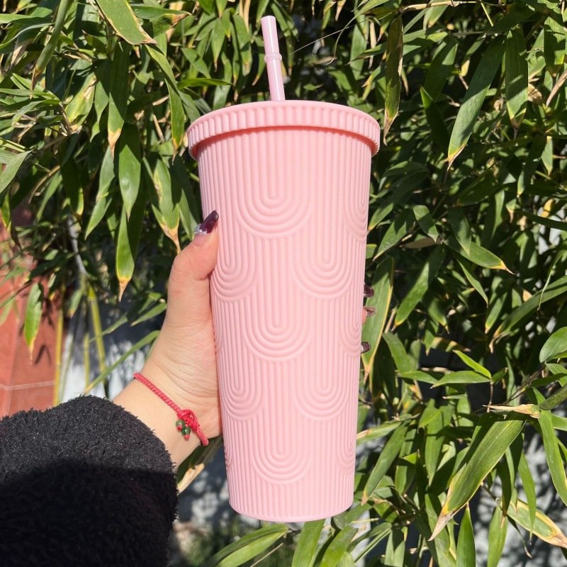 24oz Reusable BPA Free Durian Tumbler Double Wall Plastic Water Bottle Mermaid Scale Plastic Tumbler