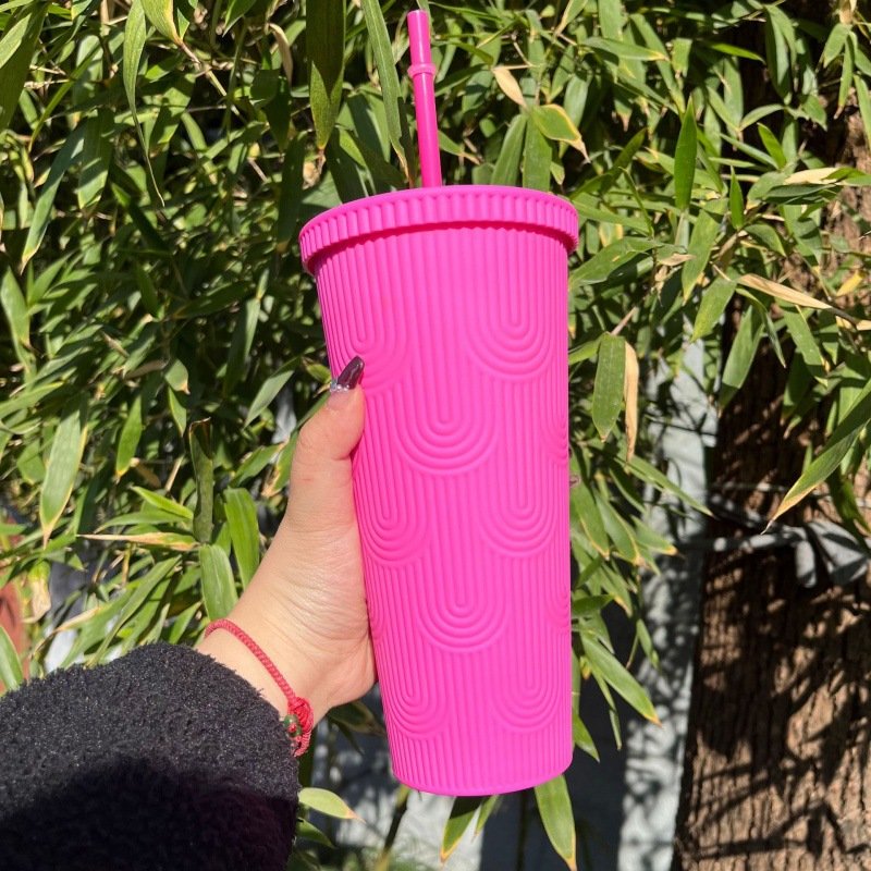 24oz Reusable BPA Free Durian Tumbler Double Wall Plastic Water Bottle Mermaid Scale Plastic Tumbler