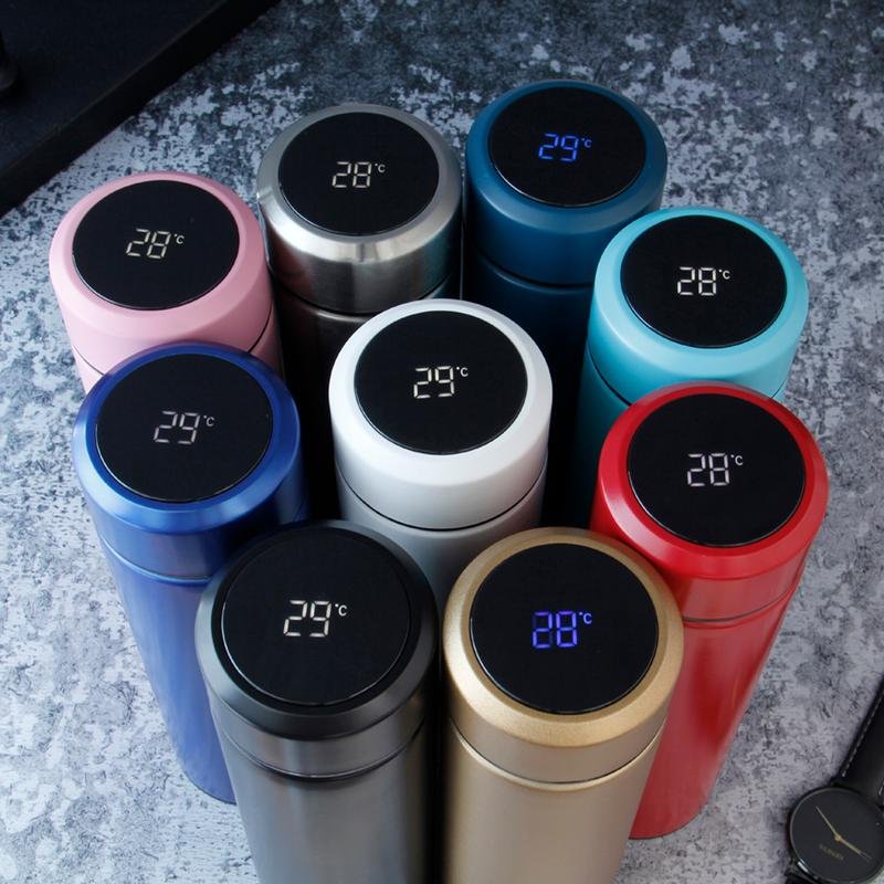Hot 500ml stainless steel double wall life vacuum cup with touch screen lid temperature display led smart water bottle