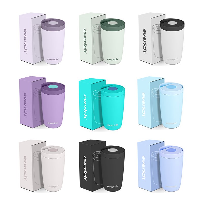 Everich simple colored 12oz Double Wall Vaccum Insulated Food Grade Coffee Mug With Push Botton Lid