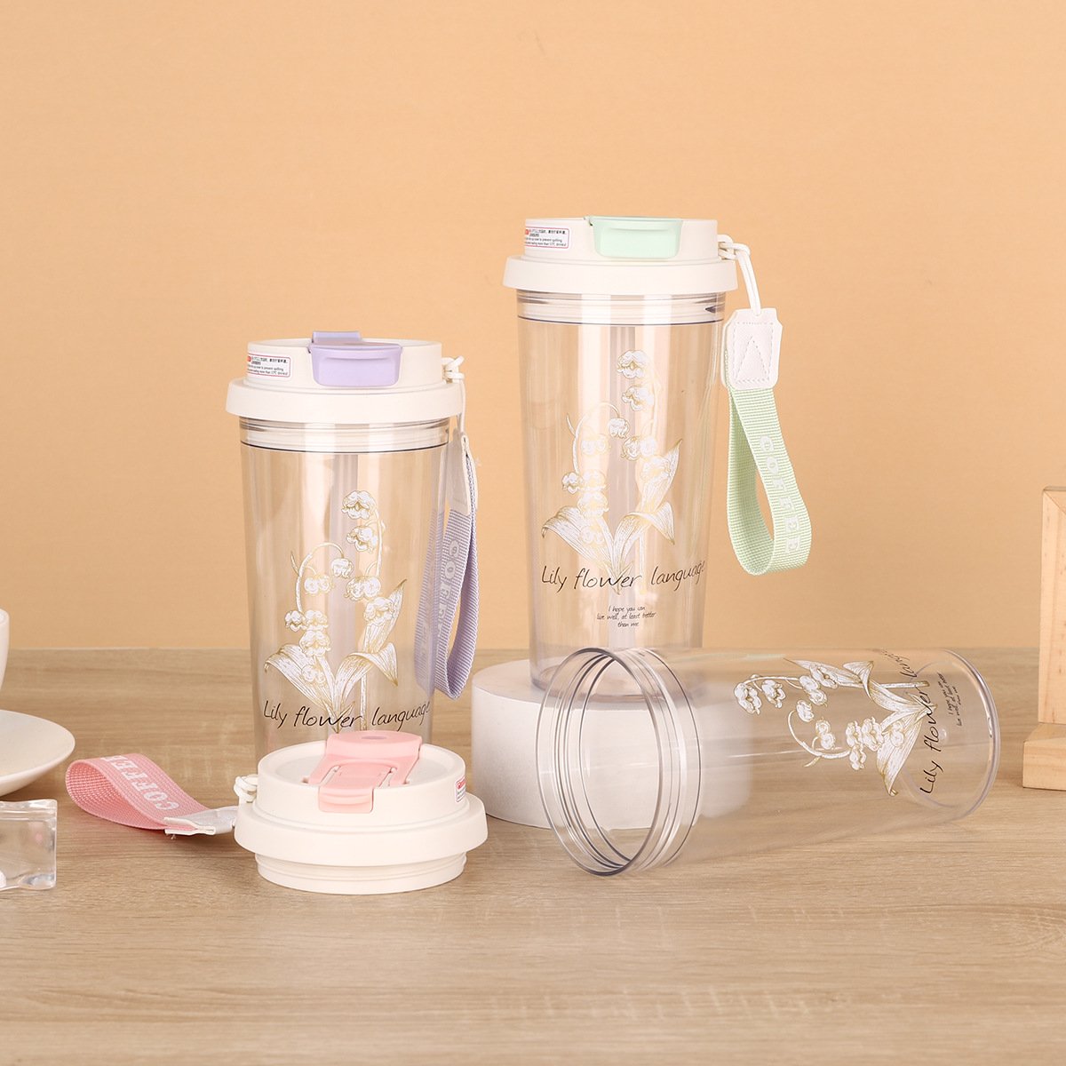 Flower Print Plastic Tumbler Mugs Coffee Mug New Design Coffee Tumbler 450ml Plastic Coffee Tumbler With Rope