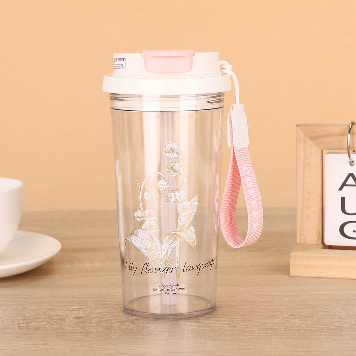 Flower Print Plastic Tumbler Mugs Coffee Mug New Design Coffee Tumbler 450ml Plastic Coffee Tumbler With Rope
