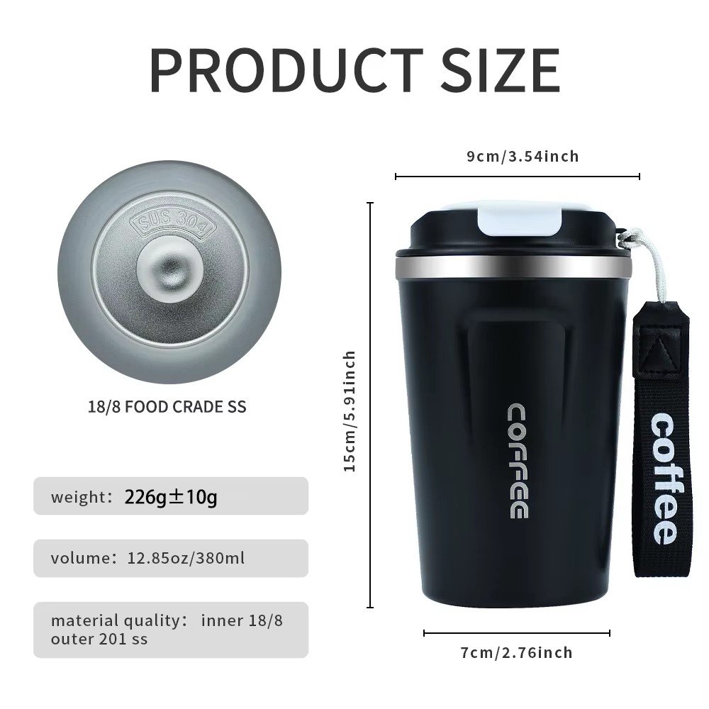 2025 New Double Wall Vacuum Insulated Stainless Steel 304 Coffee Travel Mug Portable cup Outdoor Tumbler Spill Proof with Lid