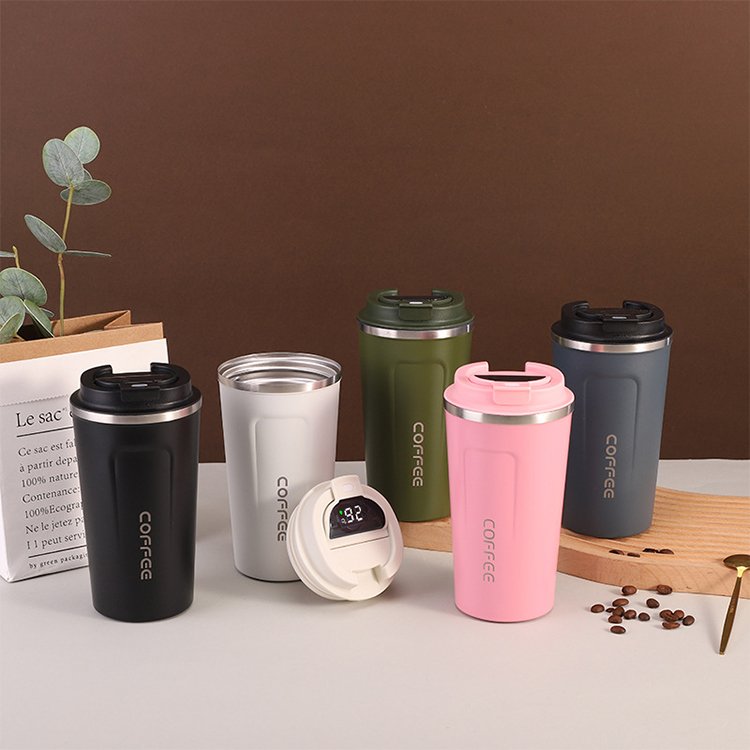 2024 New Double Wall Stainless Steel Vacuum Smart temperature controlled Modern Coffee Mug Cups with temperature display Led Lid