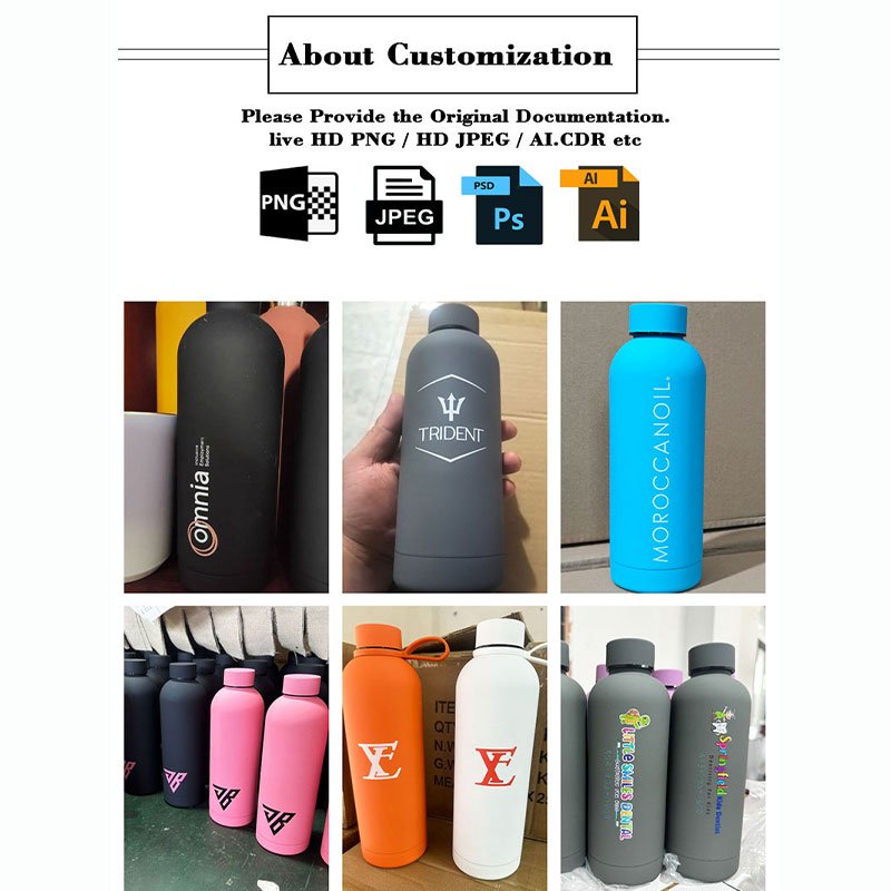 YY7544 Promotional Gift Custom Wholesale Stainless Steel Insulated Vacuum matte rubber drinking water bottle