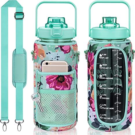 Hot sell Water Bottles Gym Jug Bpa Free Custom Logo Plastic Motivational Half Gallon/1 L/half Gallon Water Bottles With Sleeve