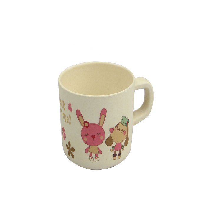 Children Bamboo Fiber Cute Mug Cartoon kid Drinking Cups with Lid and handle