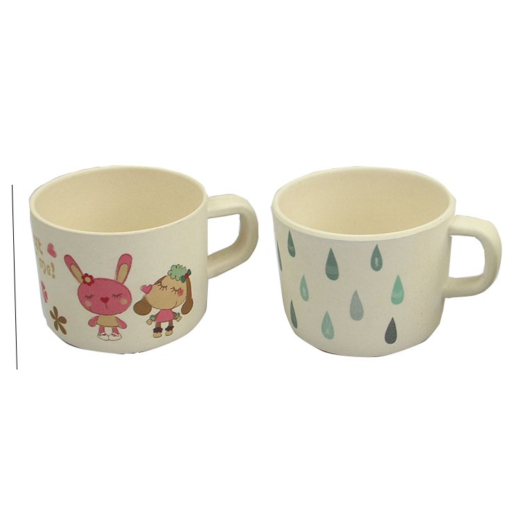 Children Bamboo Fiber Cute Mug Cartoon kid Drinking Cups with Lid and handle