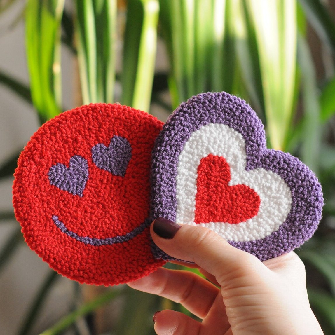 Valentines Day Custom DIY Cute Soft Cup Rug Embroidery Punch Needle Mug Rug Coasters for Gift