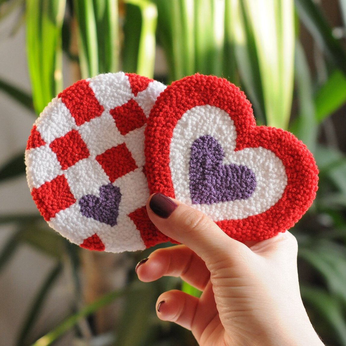 Valentines Day Custom DIY Cute Soft Cup Rug Embroidery Punch Needle Mug Rug Coasters for Gift