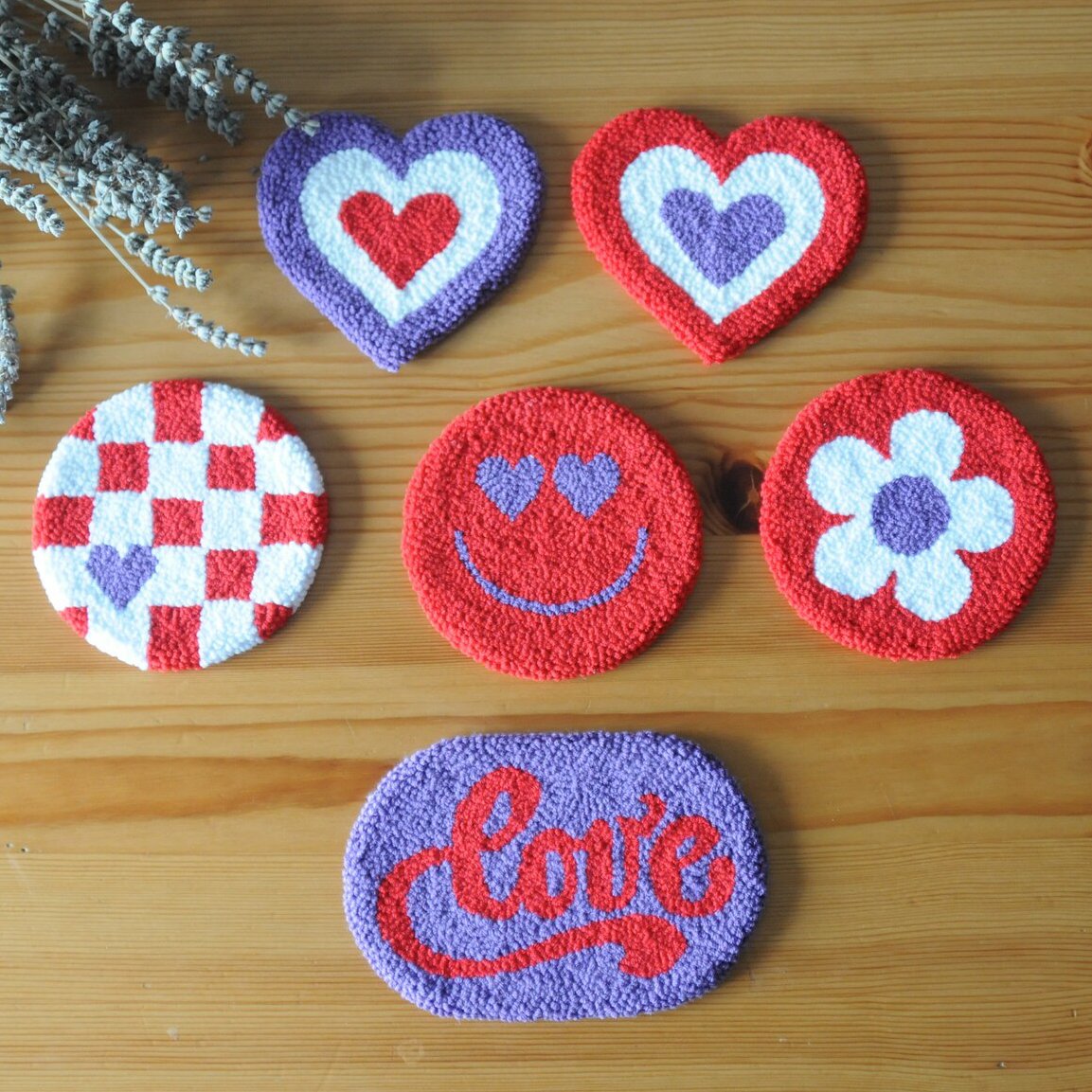 Valentines Day Custom DIY Cute Soft Cup Rug Embroidery Punch Needle Mug Rug Coasters for Gift