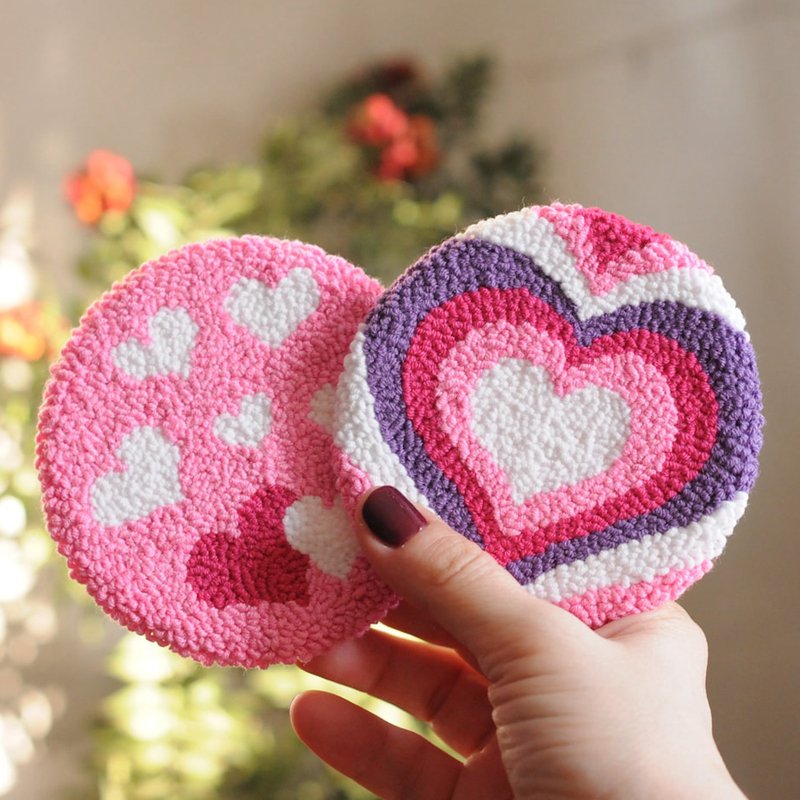 Valentines Day Custom DIY Cute Soft Cup Rug Embroidery Punch Needle Mug Rug Coasters for Gift