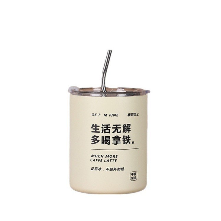 350ml 600ml Tumbler Stainless Steel Insulated Coffee Mug with Straw and Lid Custom Logo Office Water Cup