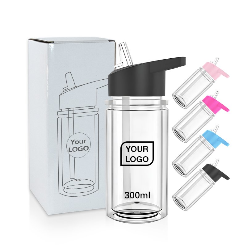 New arrival 10oz plastic double wall snow globe Kids water bottle Come with Pre drilled hole and plugs