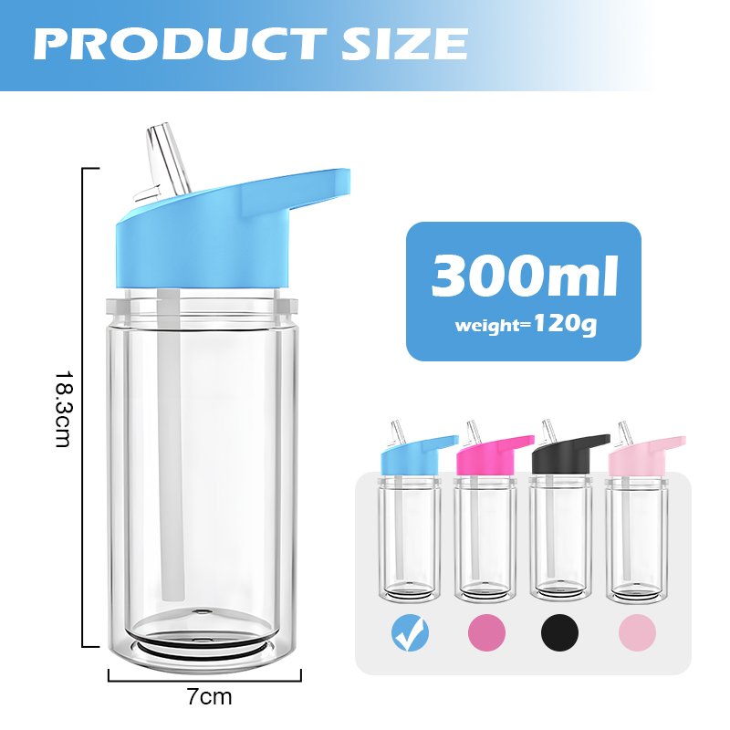 New arrival 10oz plastic double wall snow globe Kids water bottle Come with Pre drilled hole and plugs