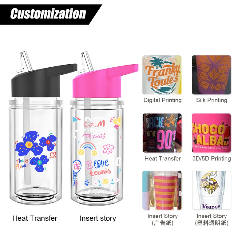 New arrival 10oz plastic double wall snow globe Kids water bottle Come with Pre drilled hole and plugs