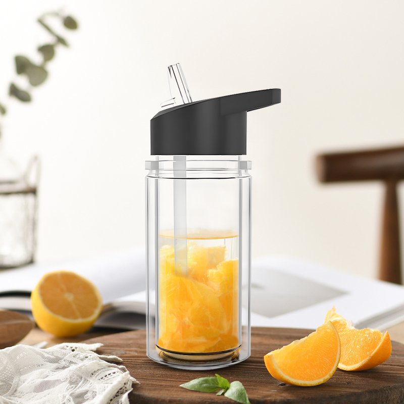 New arrival 10oz plastic double wall snow globe Kids water bottle Come with Pre drilled hole and plugs