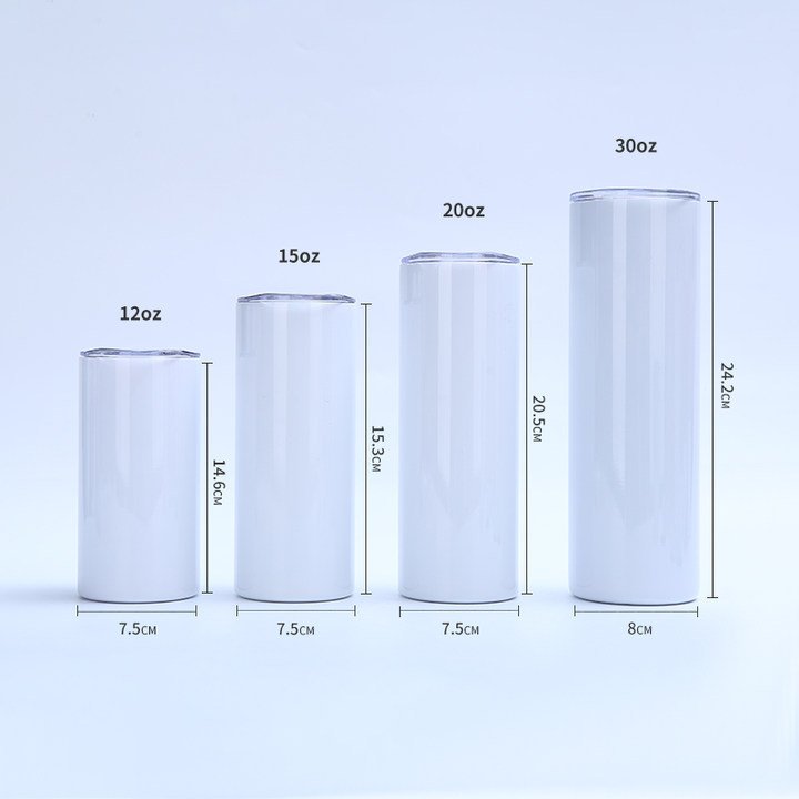 Hot Sale 12oz-30oz Outdoor Travel Tumbler New Design Stainless Steel Vacuum Flask Thermos White Straight Skinny PC Water