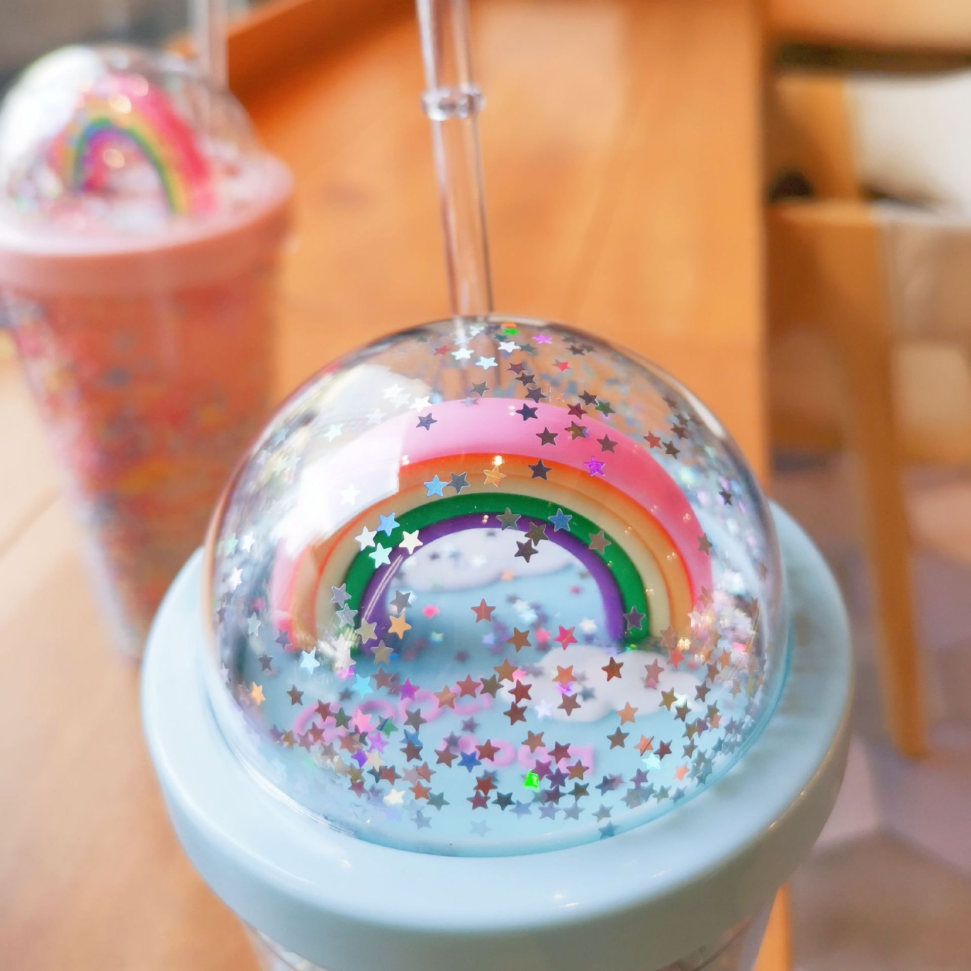 2022 New Creative Rainbow Plastic Water Cup Fashion Large Capacity Ladies Kawaii Straw Water Bottle