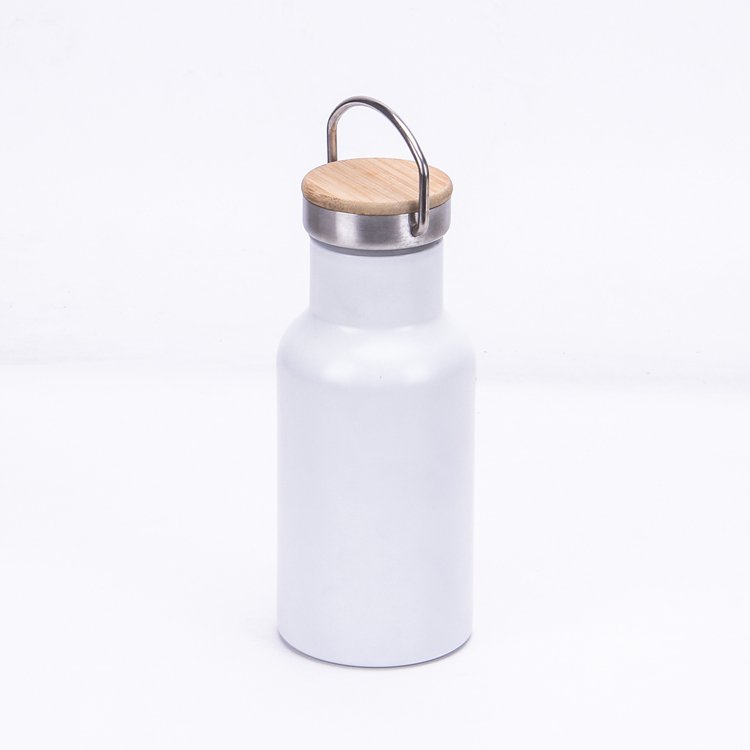 Minimalist Sport Gym 350ml Double Wall Stainless Steel Vacuum Insulated Water Bottle with Bamboo Lid and Handle