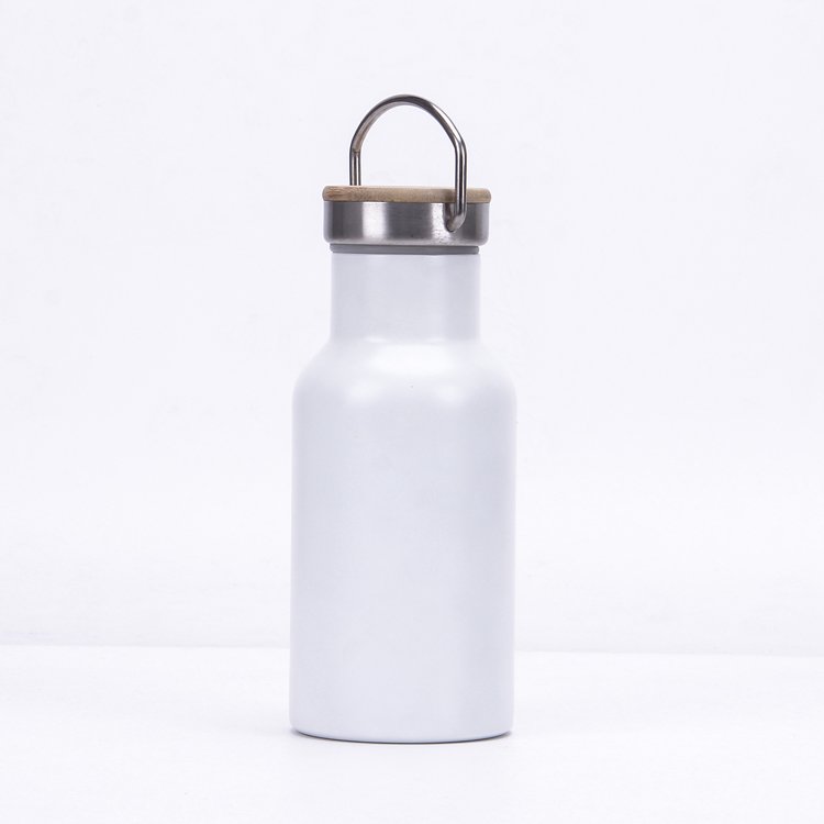 Minimalist Sport Gym 350ml Double Wall Stainless Steel Vacuum Insulated Water Bottle with Bamboo Lid and Handle