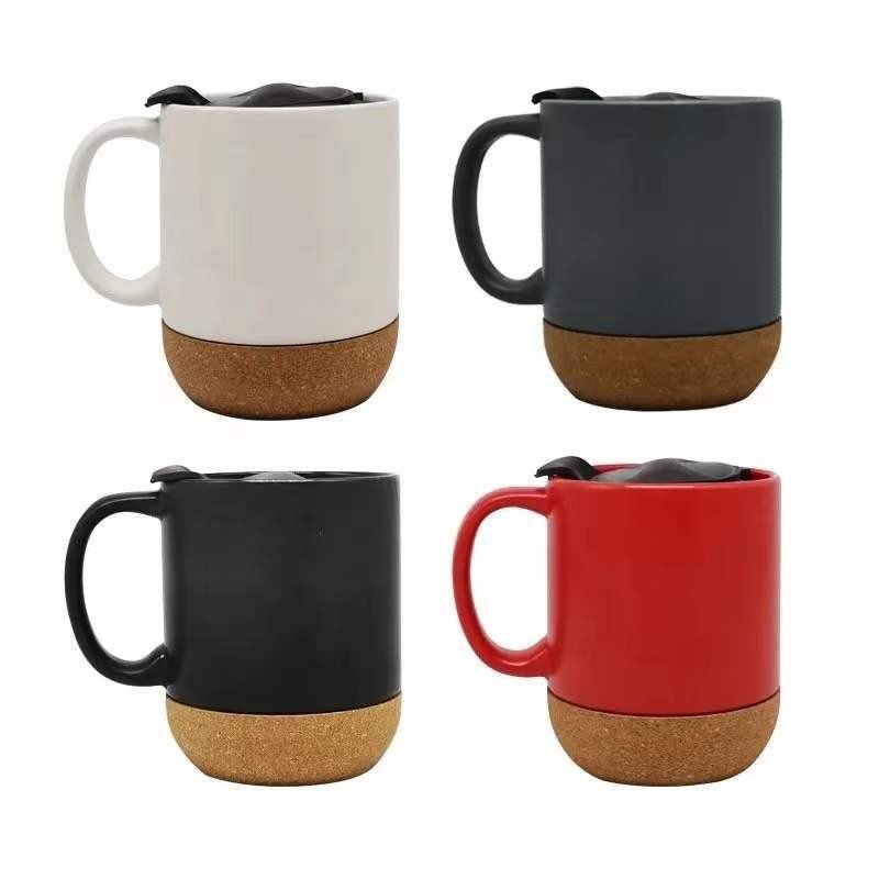 RTS 2025 Custom Logo Ceramic Cup Coffee Tumblers Cups Cork Base Ceramic Coffee Mug with Handle and Lid