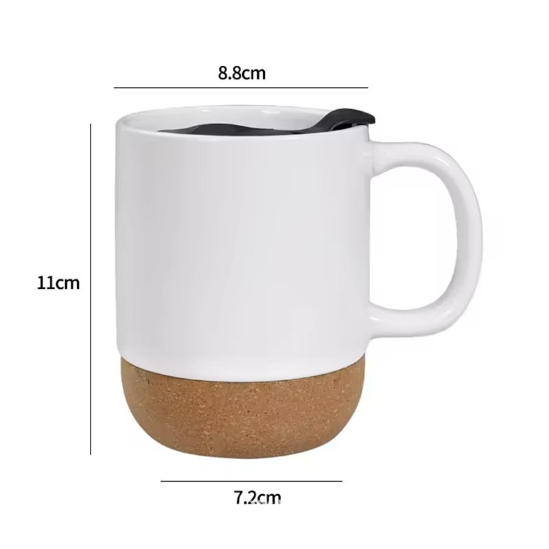 RTS 2025 Custom Logo Ceramic Cup Coffee Tumblers Cups Cork Base Ceramic Coffee Mug with Handle and Lid