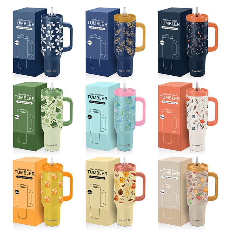 20oz 30oz 40oz Double Wall Stainless Steel Vacuum Insulated Tumbler Coffee Mug Beer Mugs with Wide Mouth Straw Handle