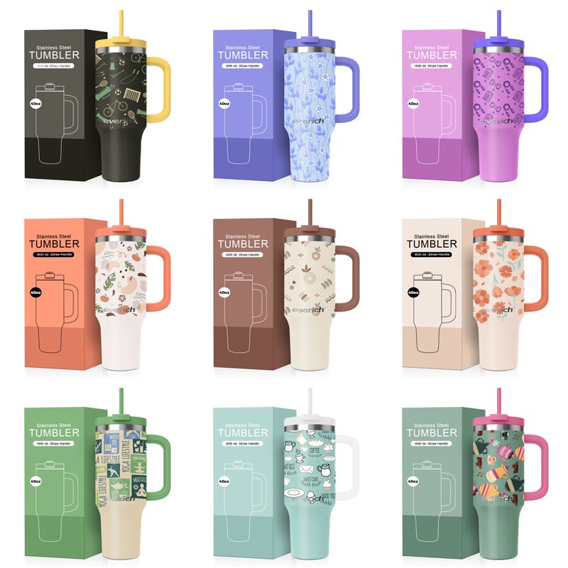 20oz 30oz 40oz Double Wall Stainless Steel Vacuum Insulated Tumbler Coffee Mug Beer Mugs with Wide Mouth Straw Handle