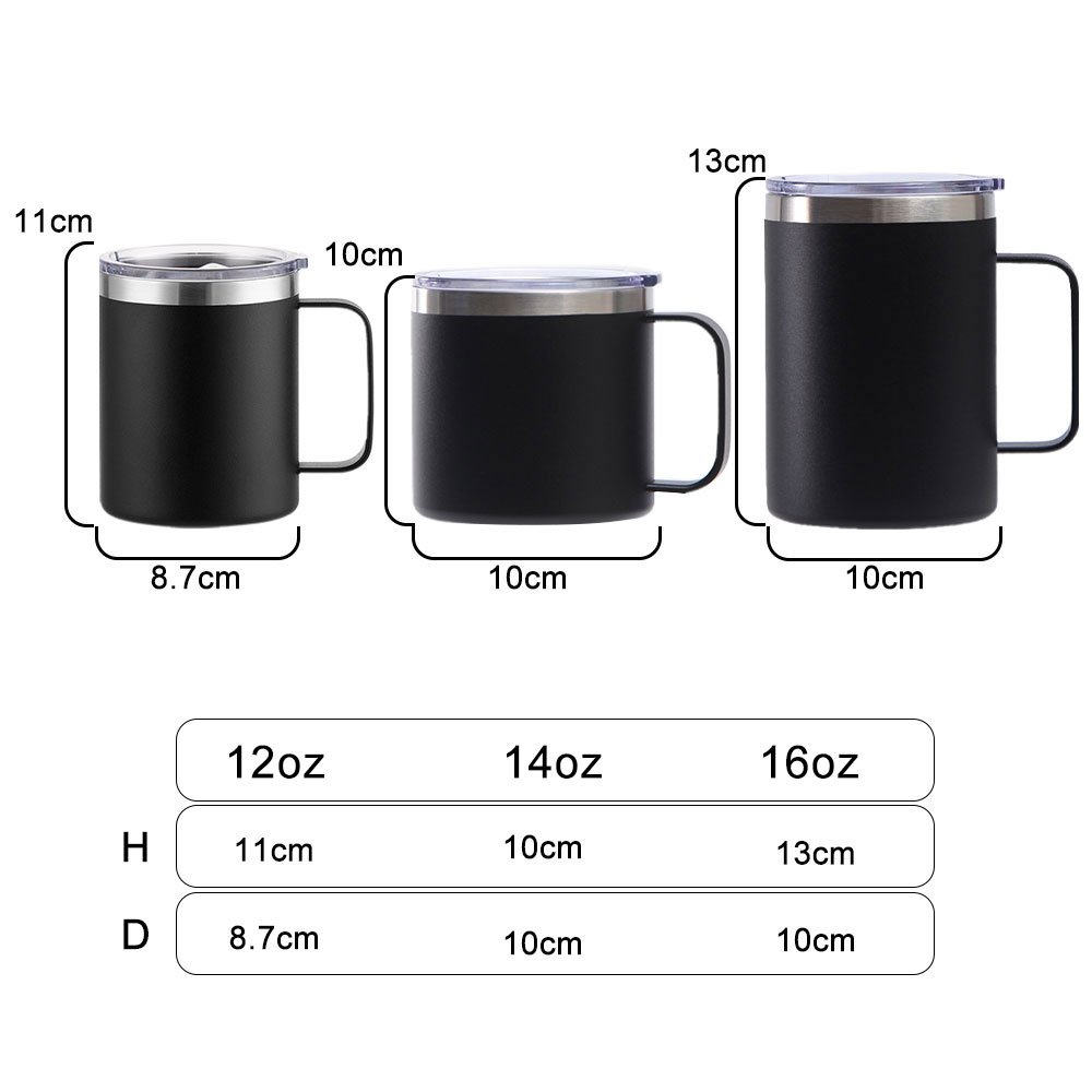 Custom Logo 12oz 14oz 16oz Double Wall Vacuum Tumbler Cup Powder Coated Insulated Stainless Steel Coffee camping mug with lid