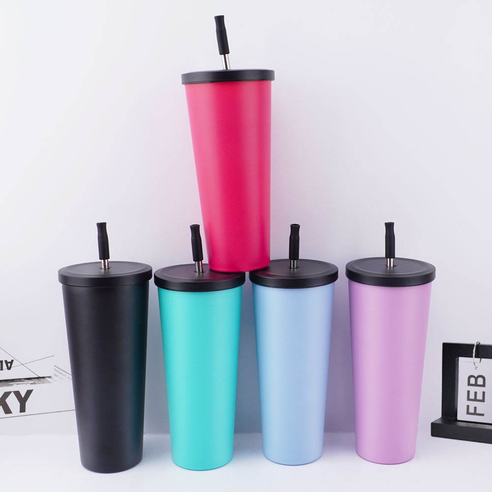 720ml Keep Hot Keep Cold Stainless Steel Coffee Mug Tumbler Cups With Metal Straw Cool Water Bottle
