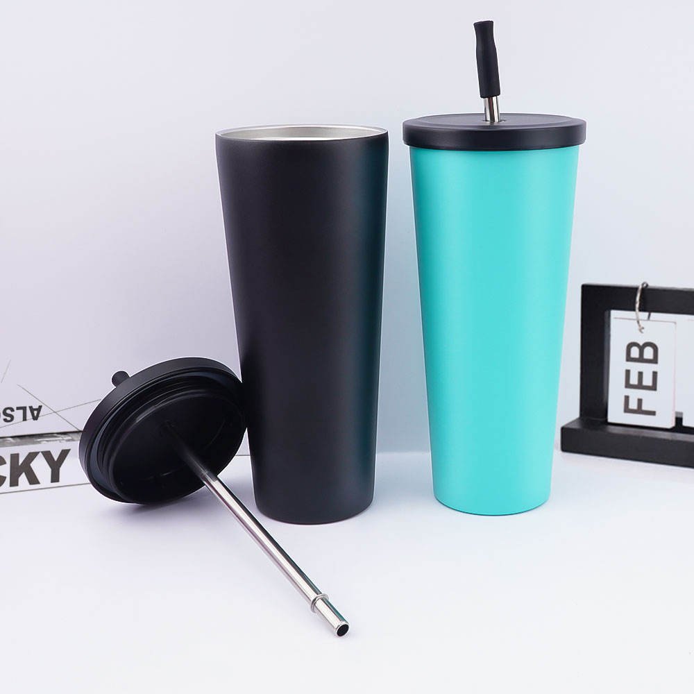 720ml Keep Hot Keep Cold Stainless Steel Coffee Mug Tumbler Cups With Metal Straw Cool Water Bottle