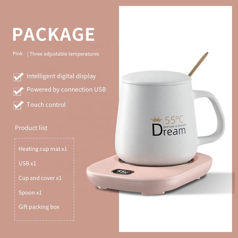 2023 Hot Sell Electric Smart Cup Warmer with Thermostat USB Heated Coffee Mug and Warmer Set for Gift 55 Degree Ceramic Milk 15w