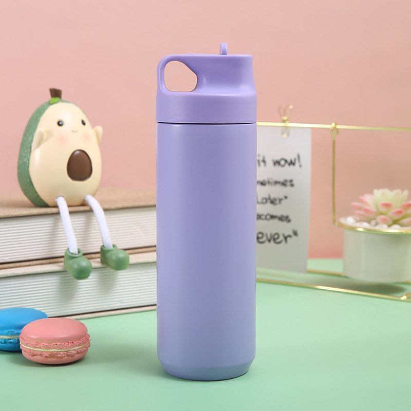 LeMuna Custom Logo 550ml Thermo Sports Smart Vacuum Flask Insulated Drinking Water Bottle Flask with Straw Sports Water Bottle