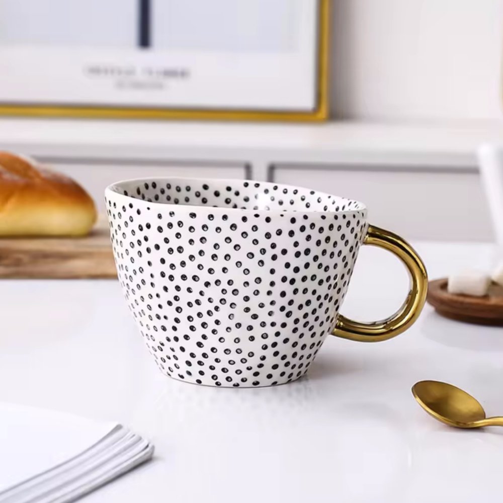 12oz Unique Hand painted Large Nordic Ceramic Espresso Cup With Gold Rim Cup Mug For Coffee Tea