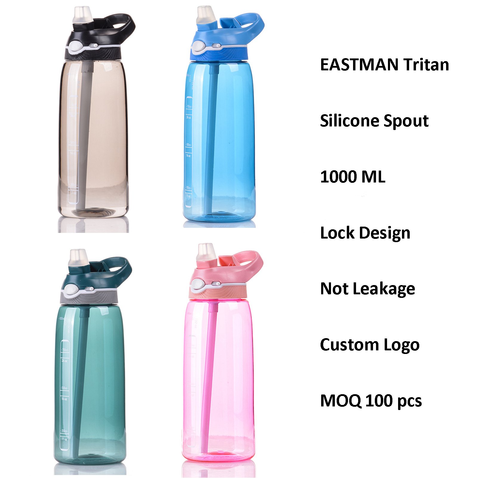 480ml 800ml 1000ml Tritan Water Bottle Sports Bottles Straw Water Bottle
