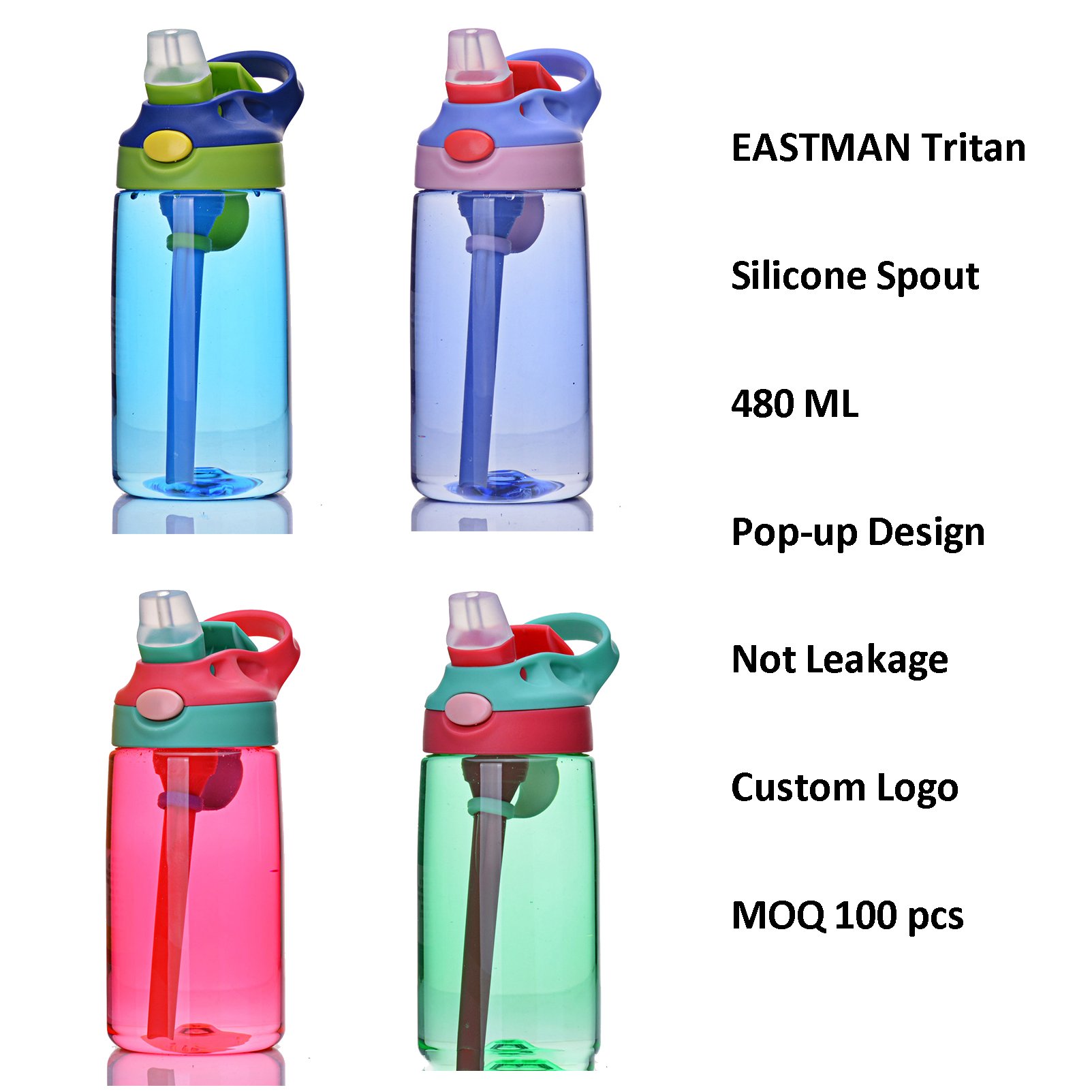 480ml 800ml 1000ml Tritan Water Bottle Sports Bottles Straw Water Bottle