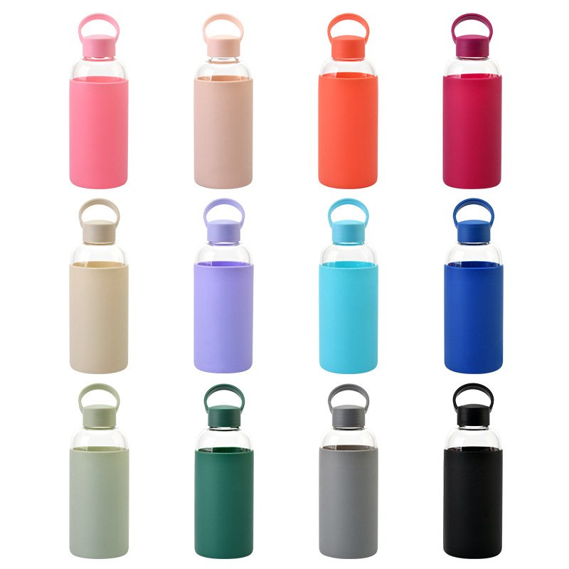 600ML New Arrival Kids Glass Portable Outdoor Sports Water Bottle Portable Children's Cup With Handle Lid