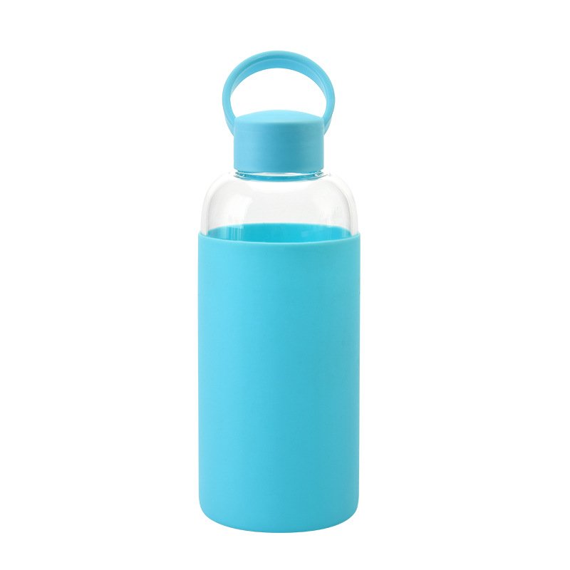 600ML New Arrival Kids Glass Portable Outdoor Sports Water Bottle Portable Children's Cup With Handle Lid