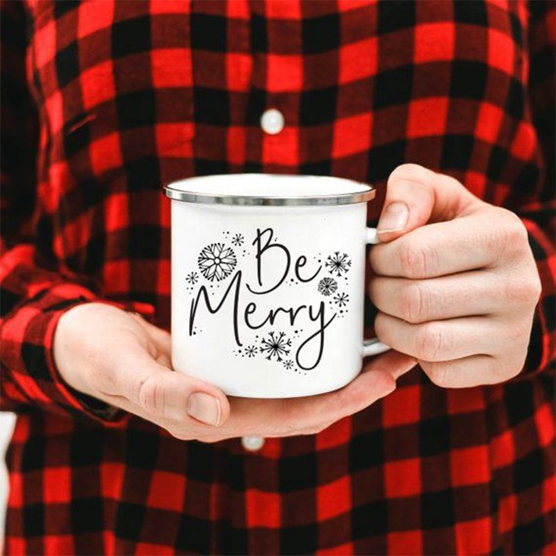 Christmas Holiday Gift Cast Iron Rolled Edge 8cm Enamel Mug for Coffee