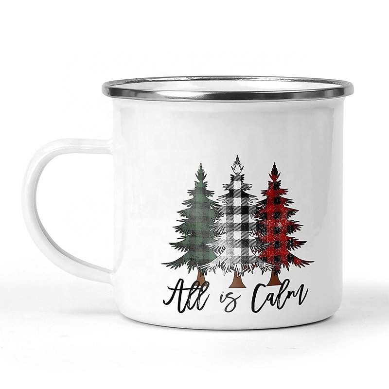 Christmas Holiday Gift Cast Iron Rolled Edge 8cm Enamel Mug for Coffee