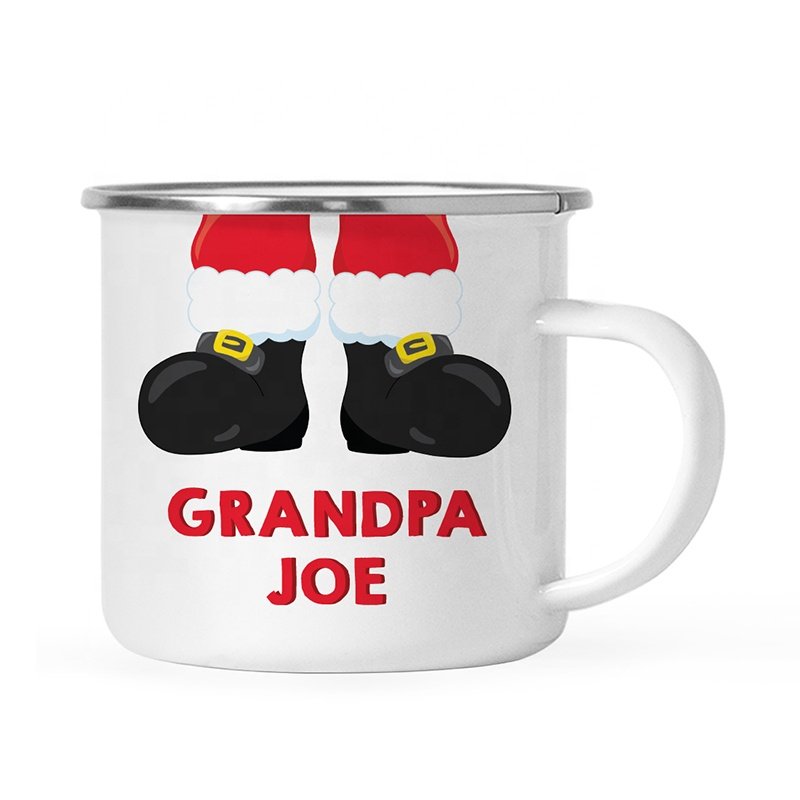 Christmas Holiday Gift Cast Iron Rolled Edge 8cm Enamel Mug for Coffee