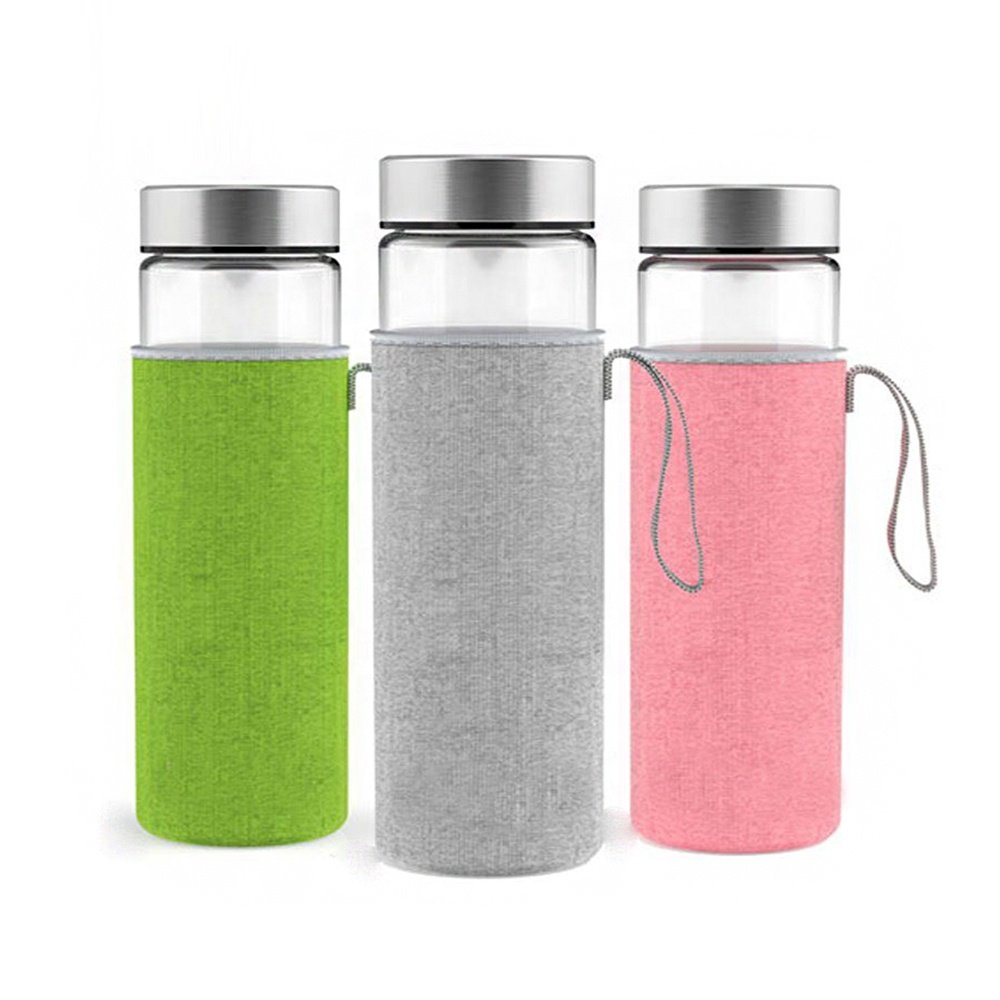 10oz 12oz 16oz 18oz Clear Wide Mouth High Borosilicate Round Drinking Glass Water Bottle With Stainless Steel Lids