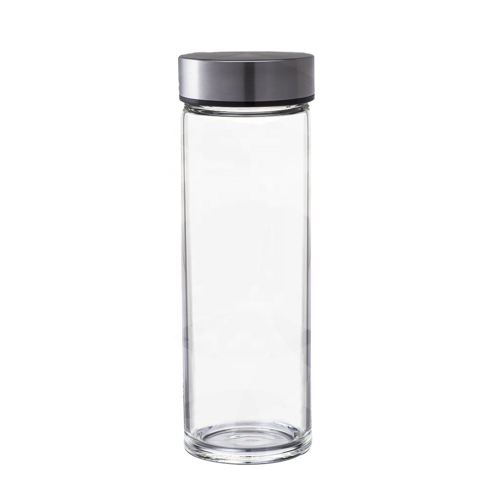 10oz 12oz 16oz 18oz Clear Wide Mouth High Borosilicate Round Drinking Glass Water Bottle With Stainless Steel Lids
