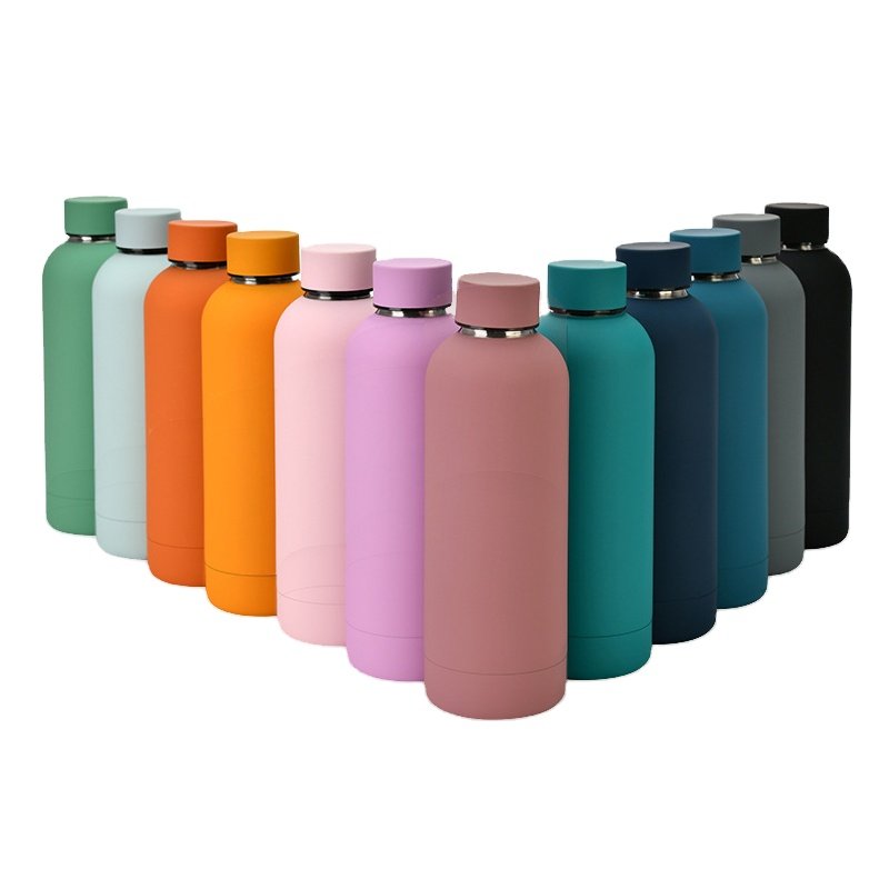 Custom Color Logo Rubber Painting Travel Vacuum Tumbler Flask 500ml Double Wall Thermal Insulated Stainless Steel Water Bottles