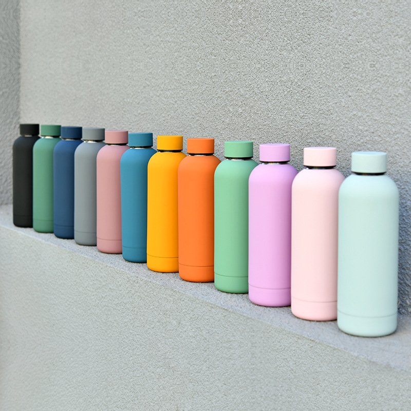 Custom Color Logo Rubber Painting Travel Vacuum Tumbler Flask 500ml Double Wall Thermal Insulated Stainless Steel Water Bottles