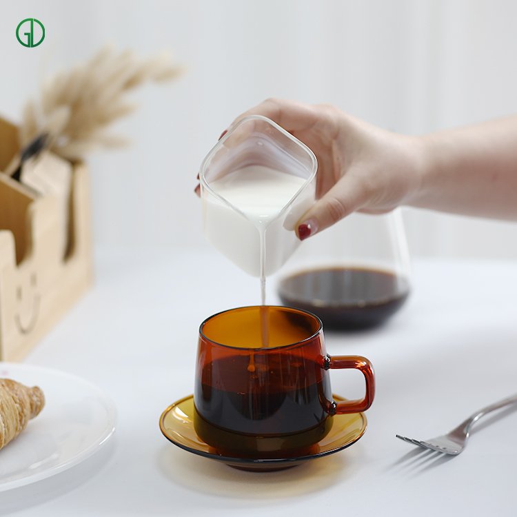 ODM/OEM 350ml Custom Blown Heat Resistant espresso Borosilicate Amber Clear Glass Coffee Mug Cup with Handle