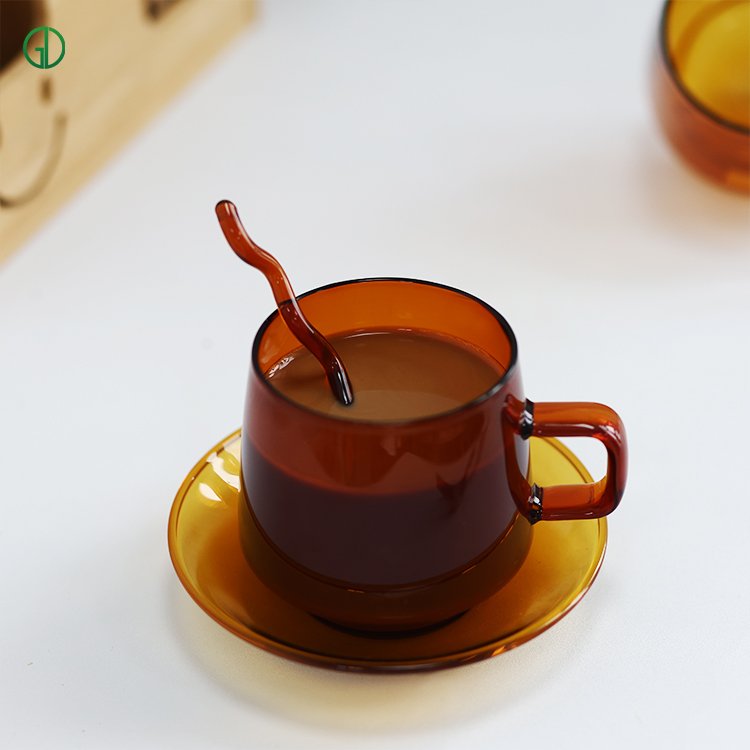 ODM/OEM 350ml Custom Blown Heat Resistant espresso Borosilicate Amber Clear Glass Coffee Mug Cup with Handle