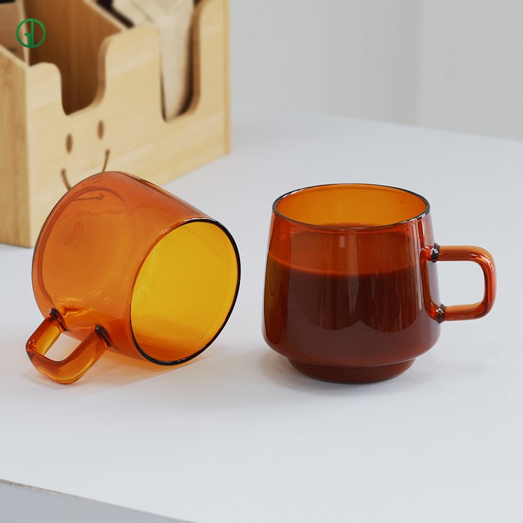 ODM/OEM 350ml Custom Blown Heat Resistant espresso Borosilicate Amber Clear Glass Coffee Mug Cup with Handle